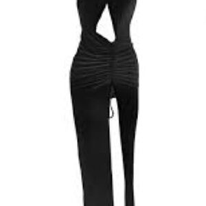 Elegant Black Gathered Midi Dress